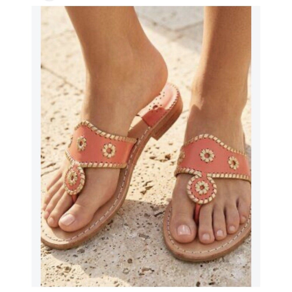 Jack Rogers Nantucket 1960’s Pink Thong Sandals USA Beach Casual WomenSize 9M